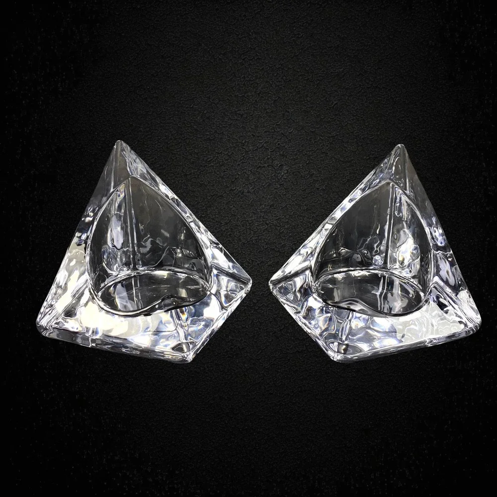 Nybro Glass Ice Pyramid Candle Holders‎ Set of 2 Sweden 1970s 1980s